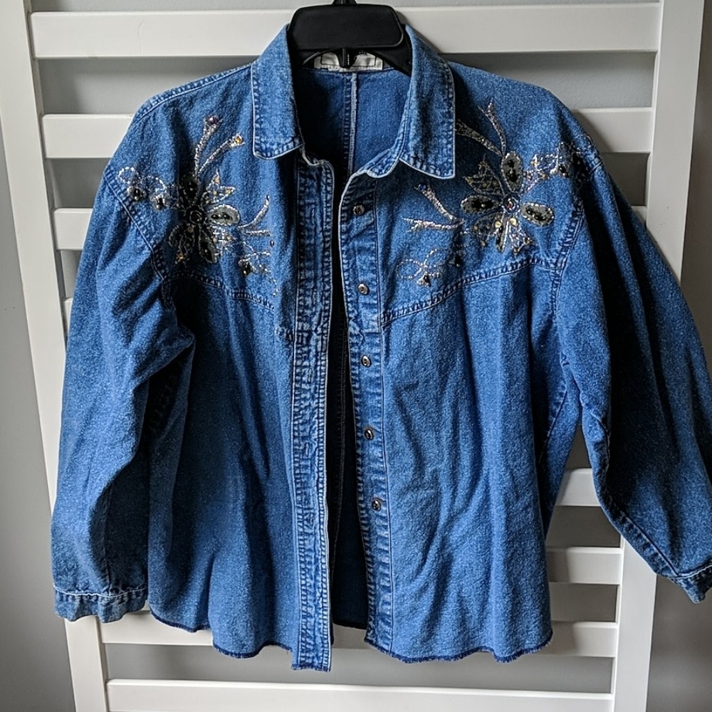 Carolina Bay Jeweled Chambray Shirt - Size L